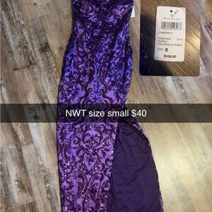 Windsor Purple Sequin Beaded Prom Dress